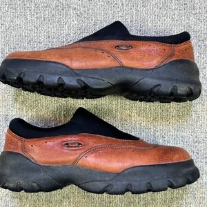 Oakley Golf Shoes Mens 9 Brown Leather Slip On Cleated Spiked RN 96548 CA 35460